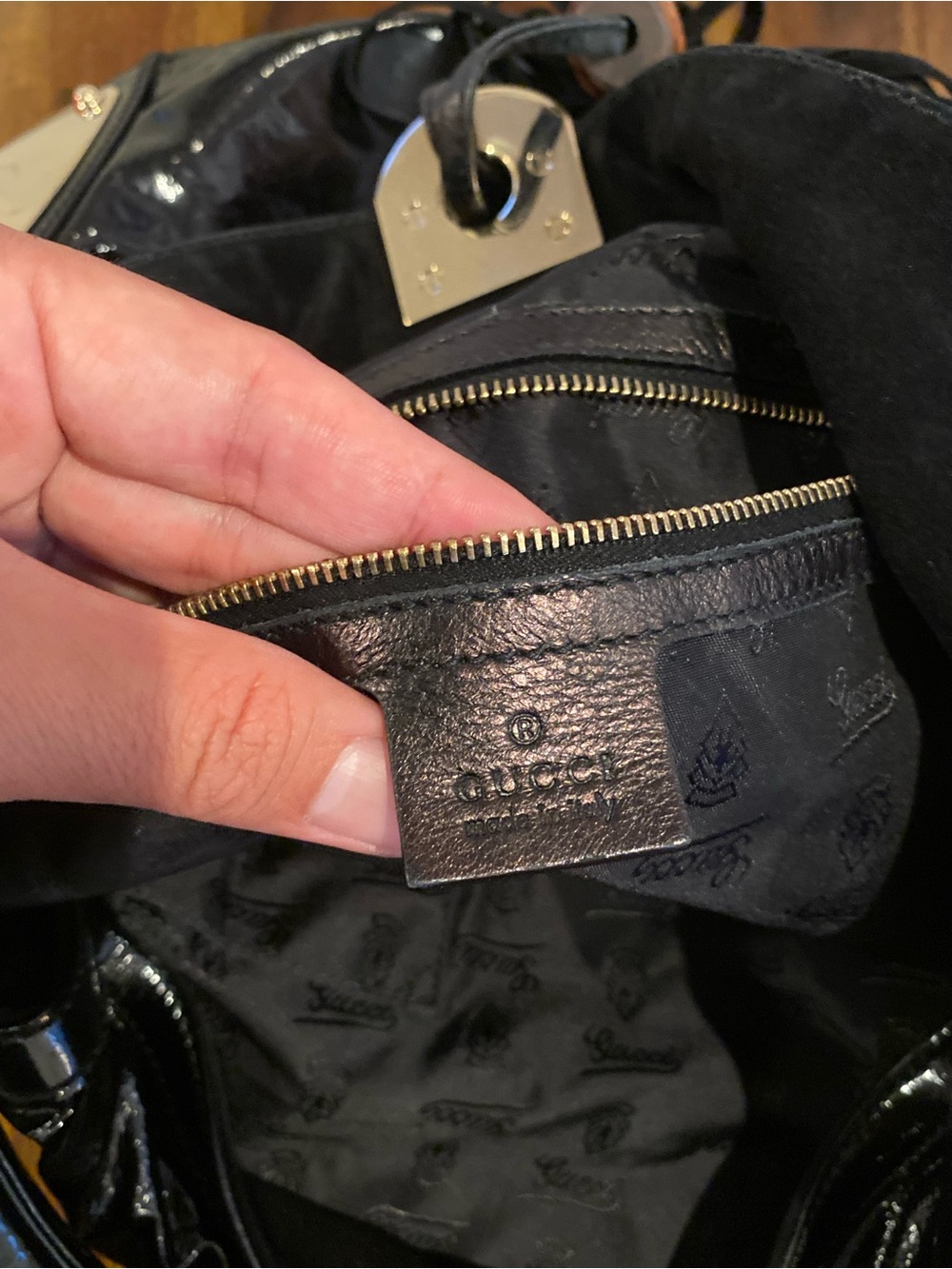 Gucci Indy Black Patent Leather Hobo with Gold-Tone Hardware and Tassel - Picture 6 of 12